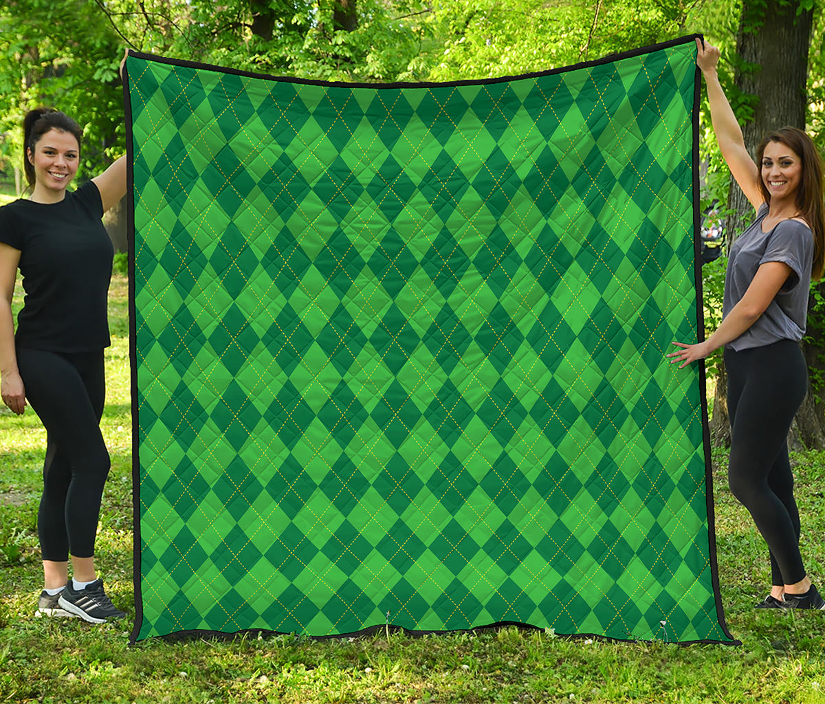 Green Argyle Pattern Print Quilt