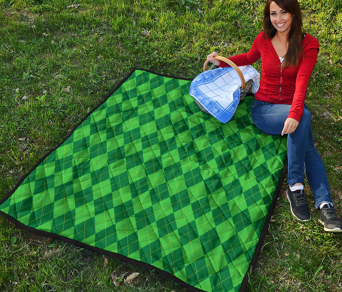 Green Argyle Pattern Print Quilt