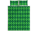 Green Argyle Pattern Print Quilt Bed Set