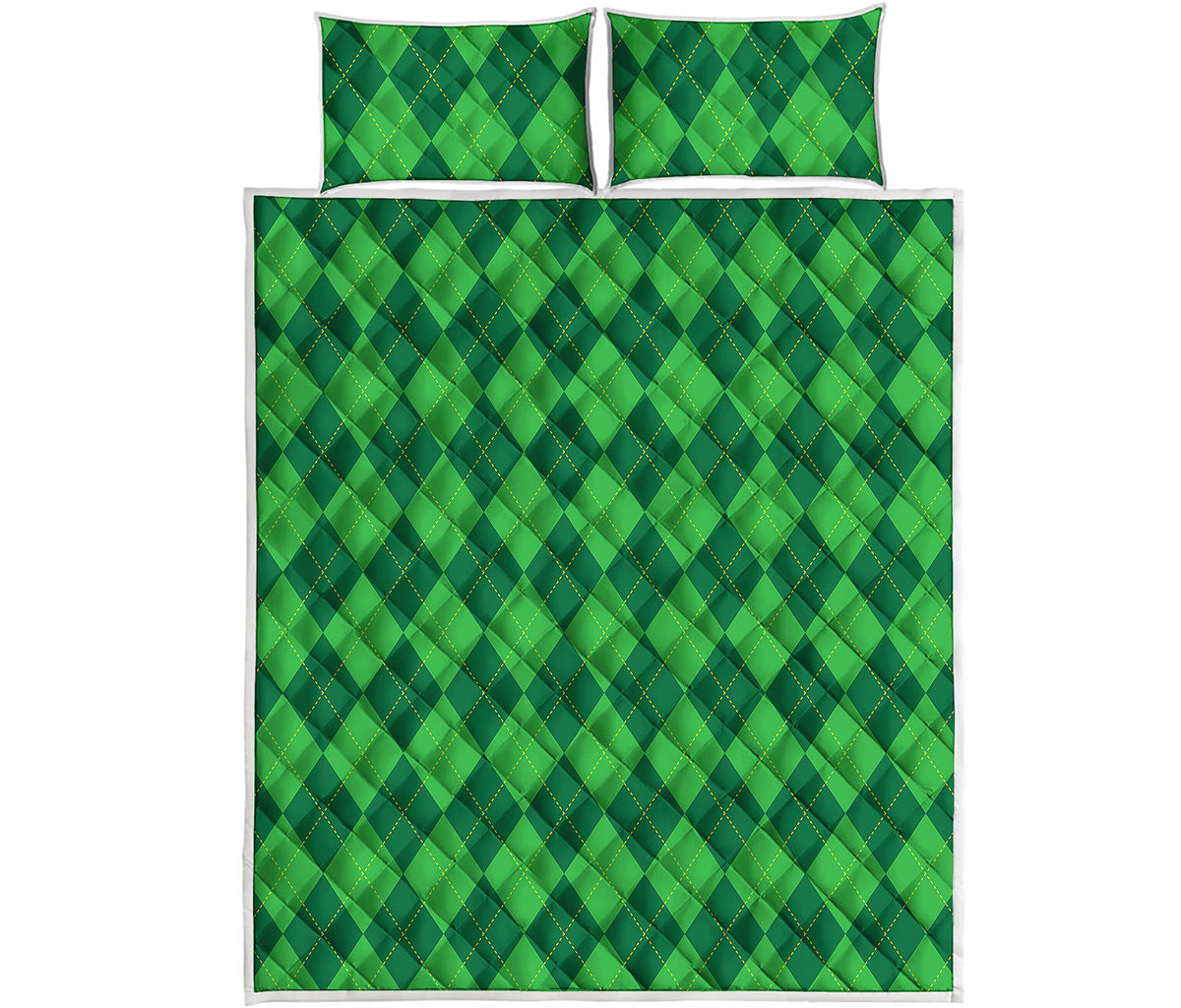 Green Argyle Pattern Print Quilt Bed Set
