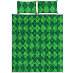 Green Argyle Pattern Print Quilt Bed Set
