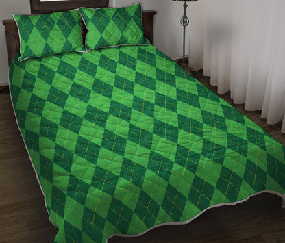Green Argyle Pattern Print Quilt Bed Set