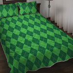 Green Argyle Pattern Print Quilt Bed Set
