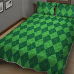 Green Argyle Pattern Print Quilt Bed Set