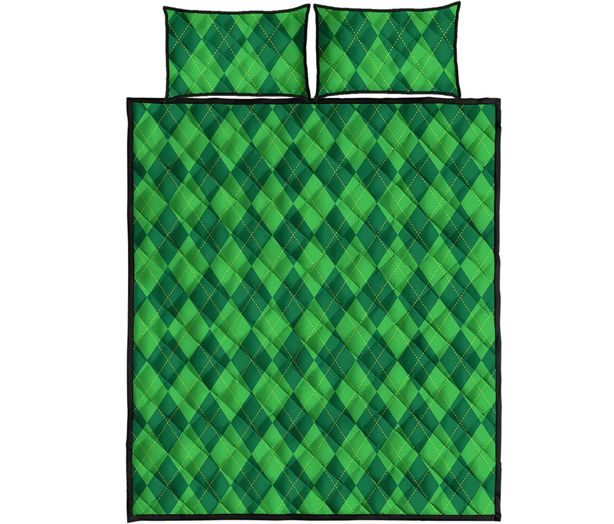 Green Argyle Pattern Print Quilt Bed Set