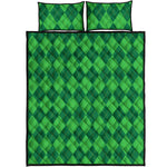 Green Argyle Pattern Print Quilt Bed Set