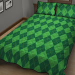 Green Argyle Pattern Print Quilt Bed Set