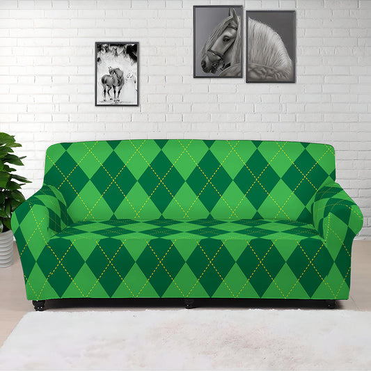Green Argyle Pattern Print Sofa Cover