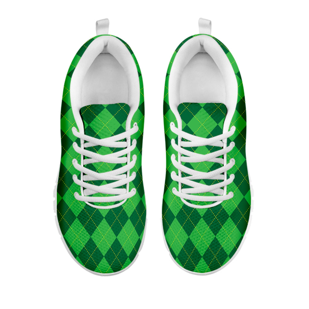 Green Argyle Pattern Print White Sneakers