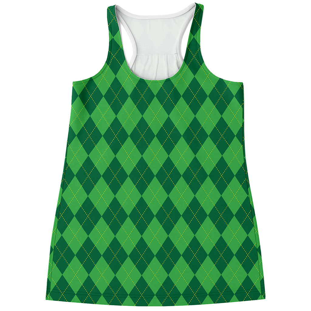Green Argyle Pattern Print Women's Racerback Tank Top