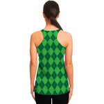 Green Argyle Pattern Print Women's Racerback Tank Top