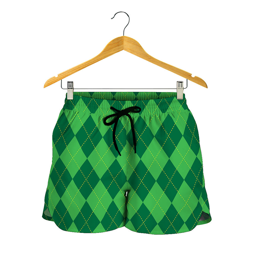 Green Argyle Pattern Print Women's Shorts
