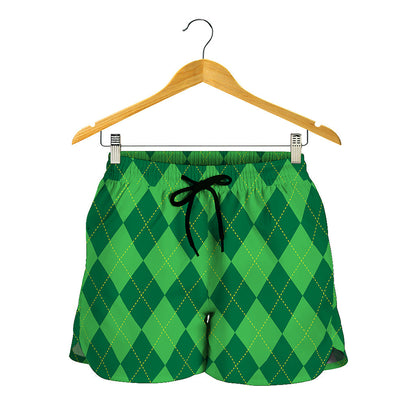 Green Argyle Pattern Print Women's Shorts