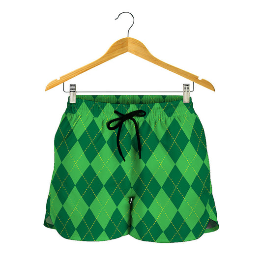 Green Argyle Pattern Print Women's Shorts