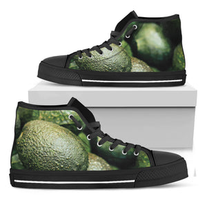 Green Avocado Print Black High Top Shoes