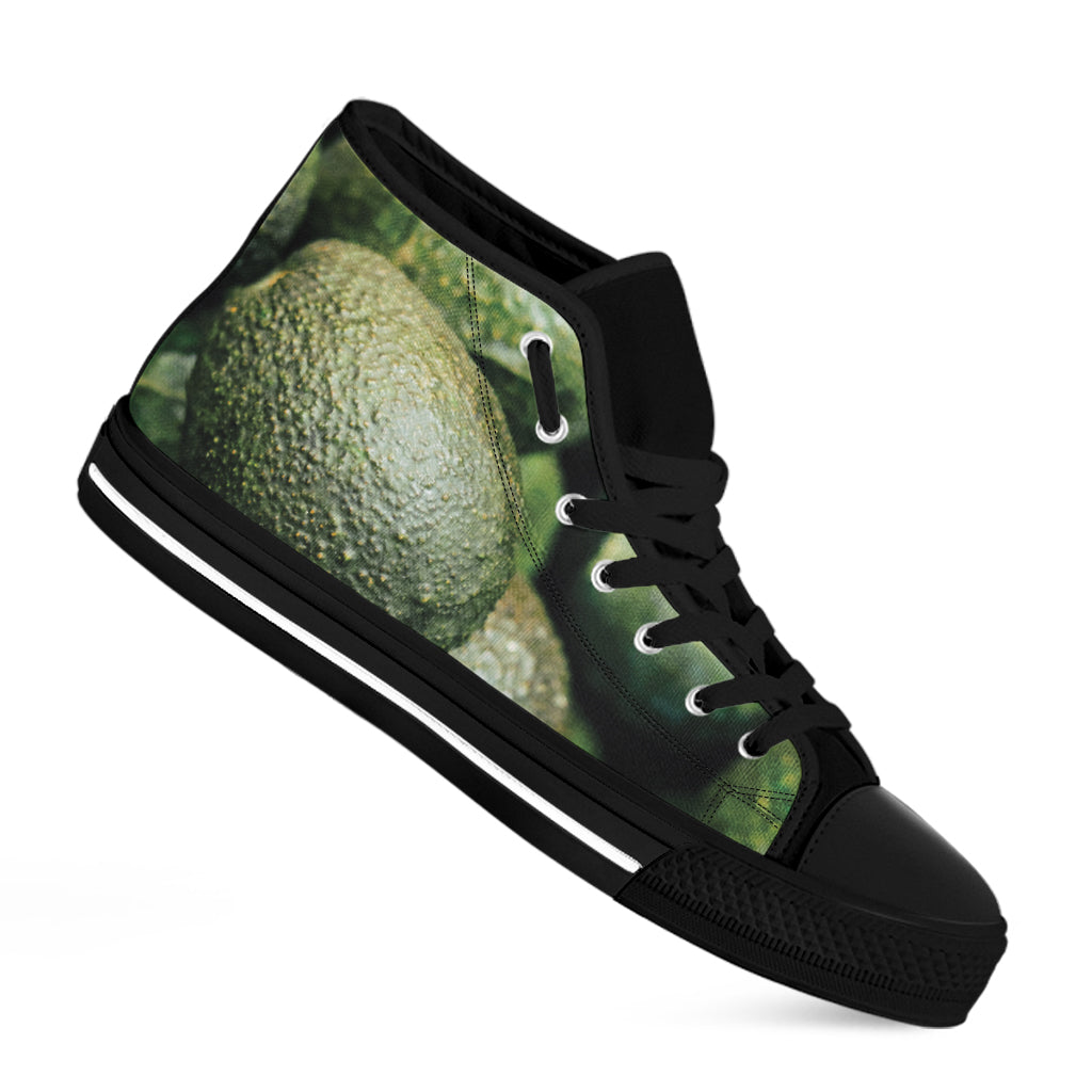 Green Avocado Print Black High Top Shoes