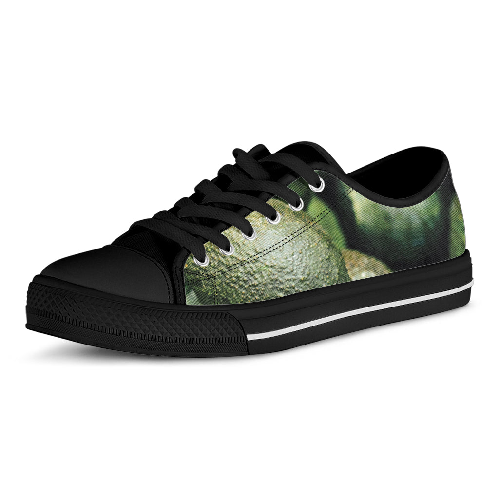 Green Avocado Print Black Low Top Shoes