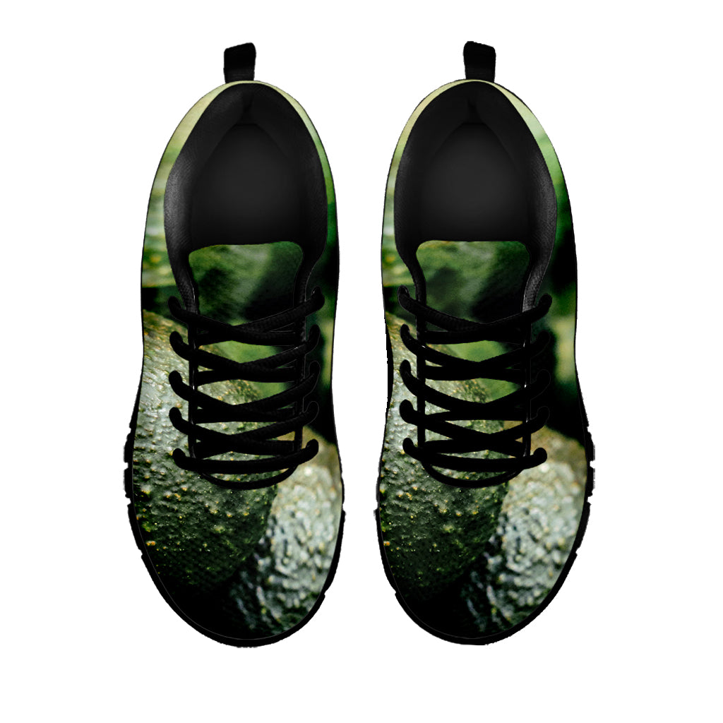 Green Avocado Print Black Sneakers