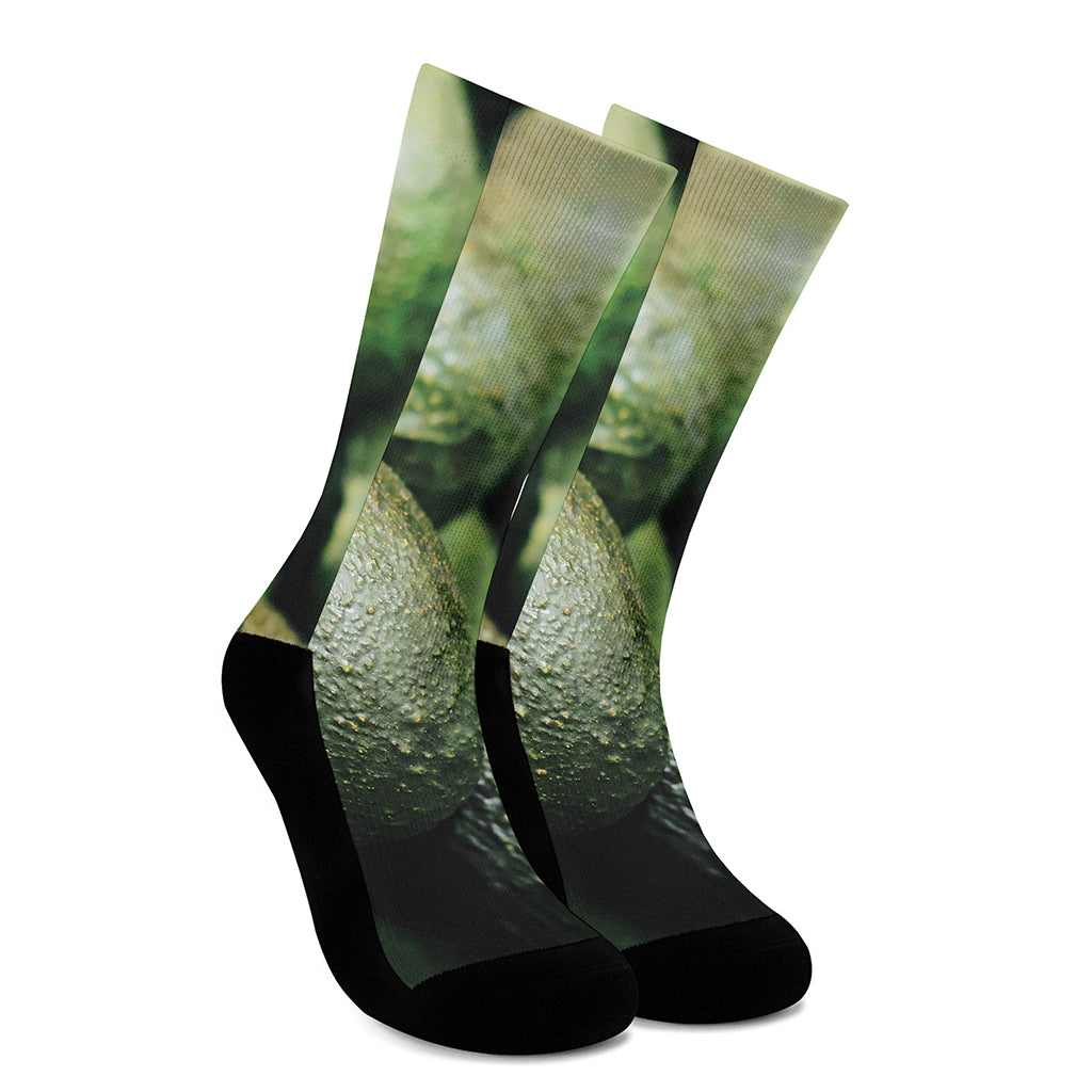 Green Avocado Print Crew Socks