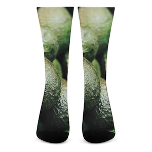 Green Avocado Print Crew Socks