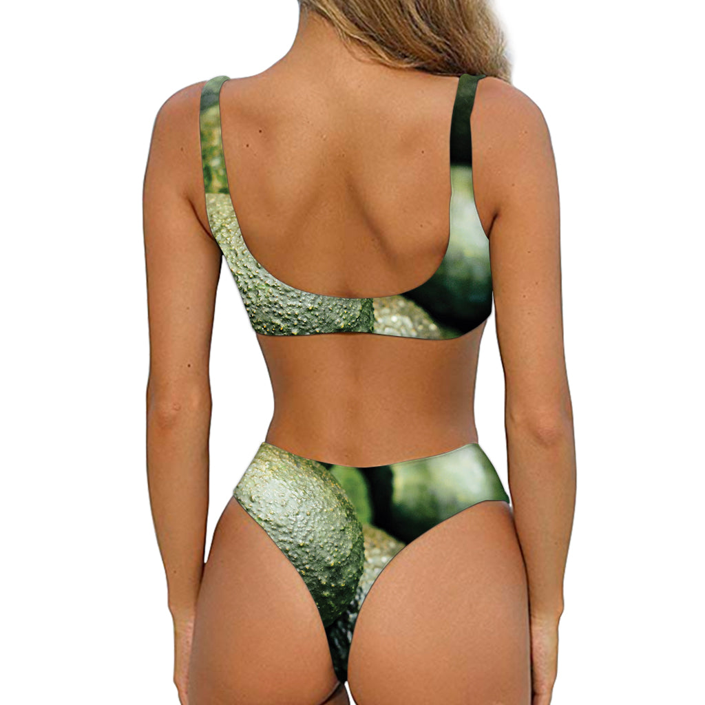 Green Avocado Print Front Bow Tie Bikini