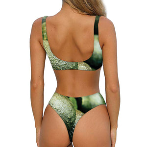 Green Avocado Print Front Bow Tie Bikini