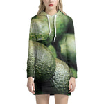 Green Avocado Print Hoodie Dress