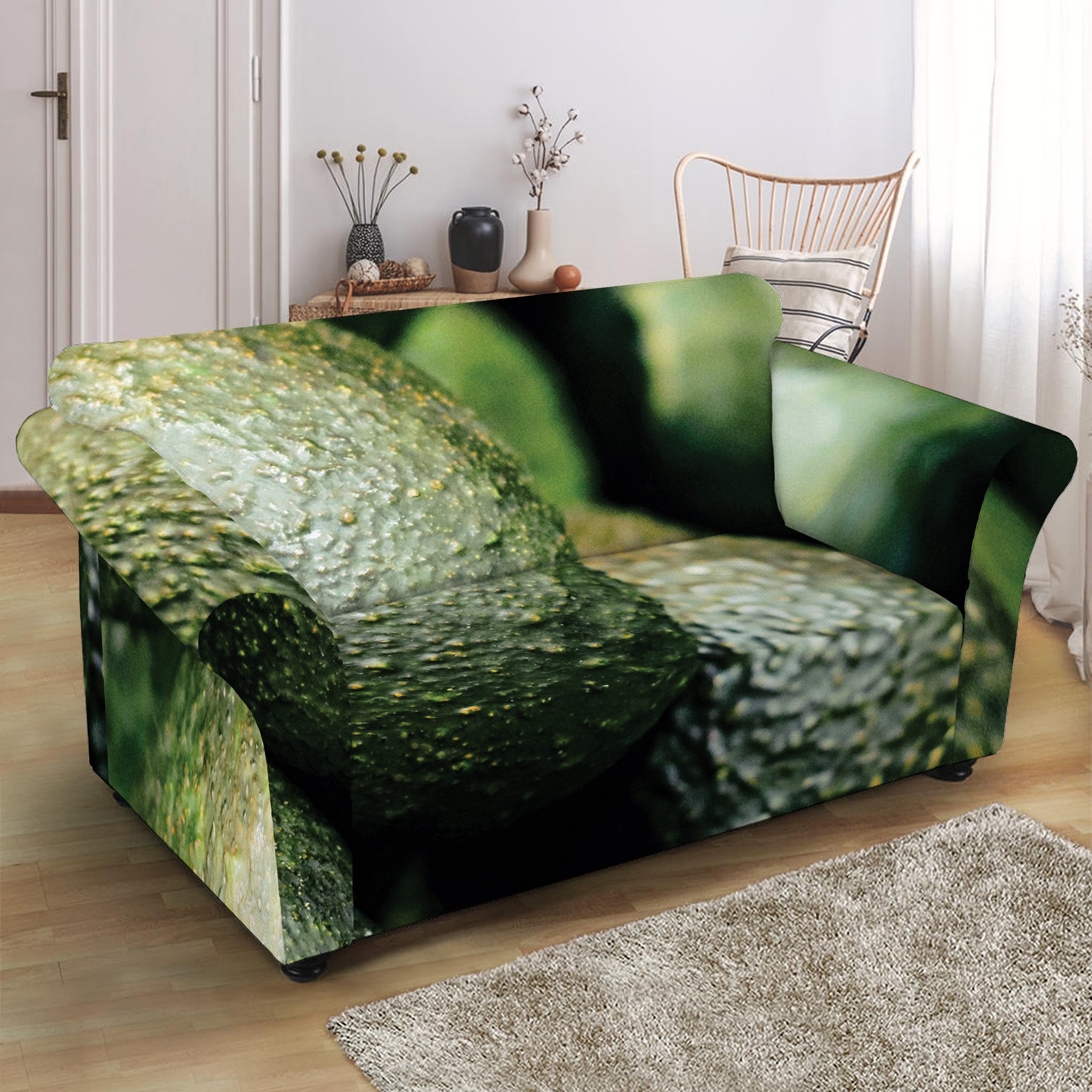 Green Avocado Print Loveseat Slipcover