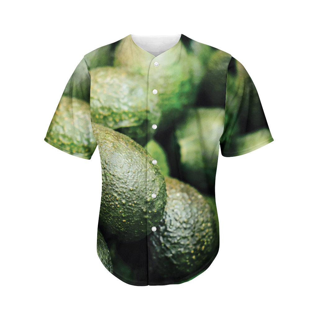 Green Avocado Print Men's Baseball Jersey