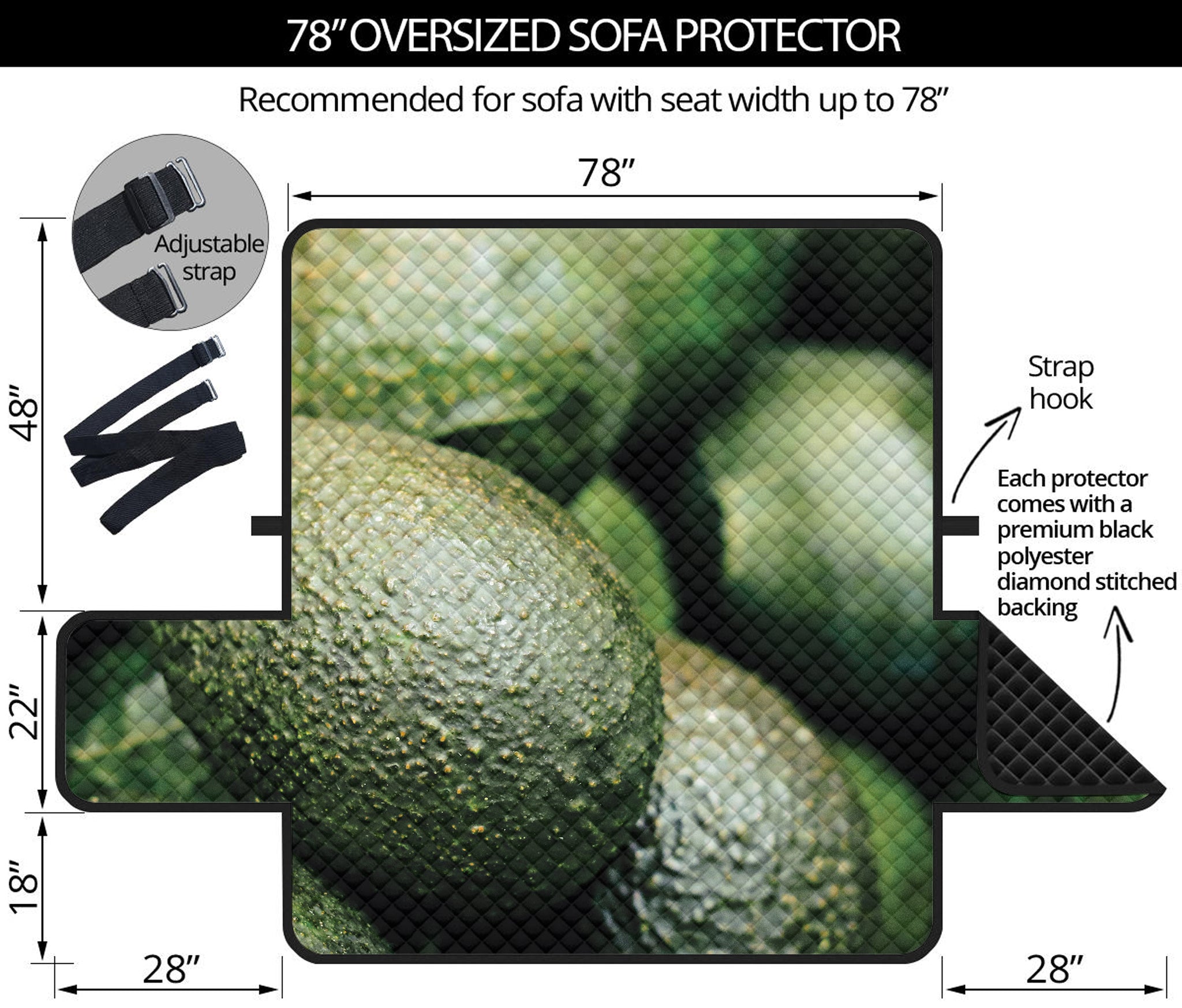 Green Avocado Print Oversized Sofa Protector