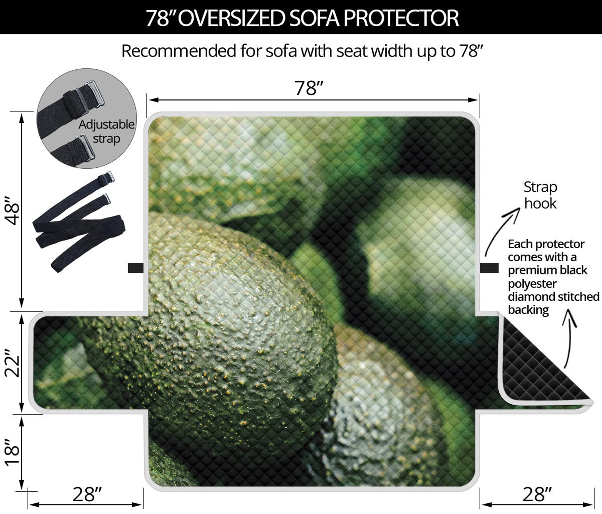 Green Avocado Print Oversized Sofa Protector