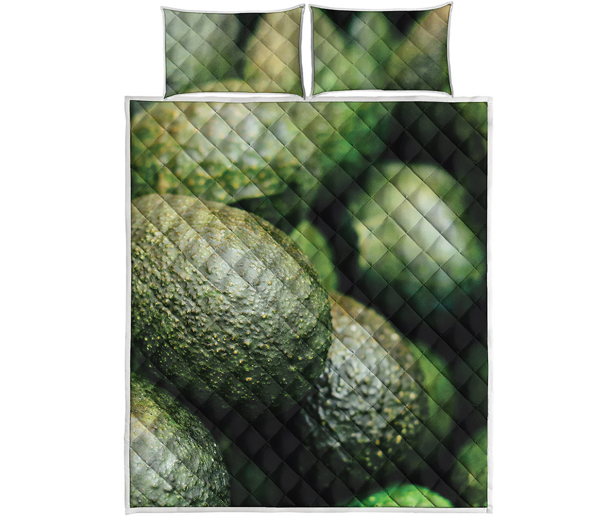 Green Avocado Print Quilt Bed Set