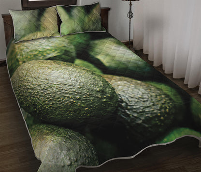 Green Avocado Print Quilt Bed Set
