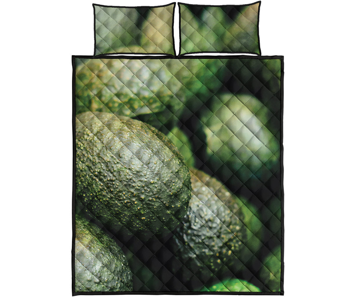 Green Avocado Print Quilt Bed Set