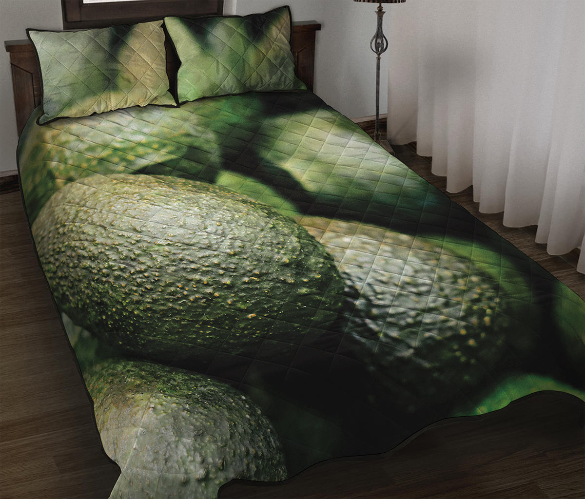 Green Avocado Print Quilt Bed Set