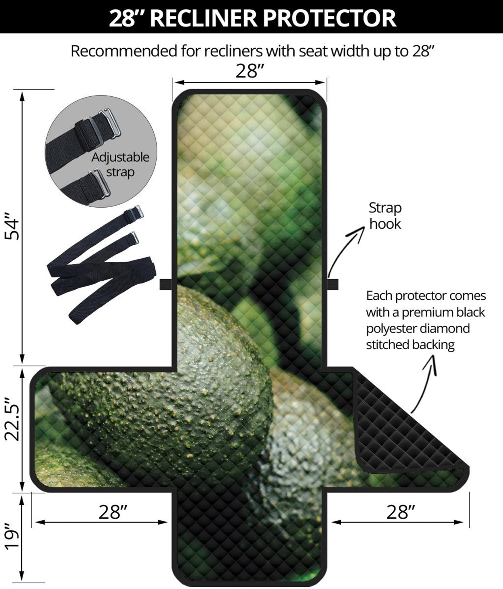 Green Avocado Print Recliner Protector