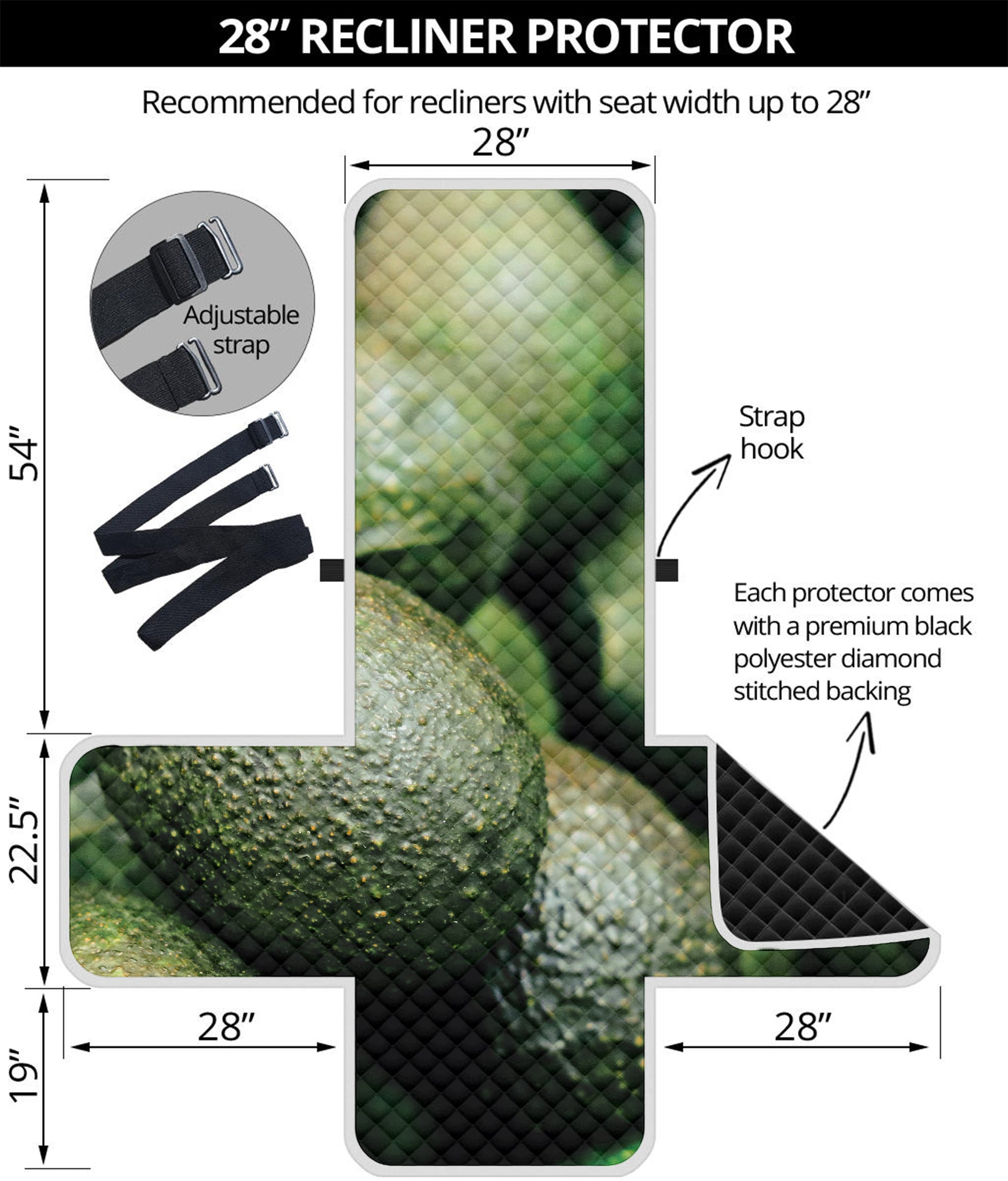 Green Avocado Print Recliner Protector