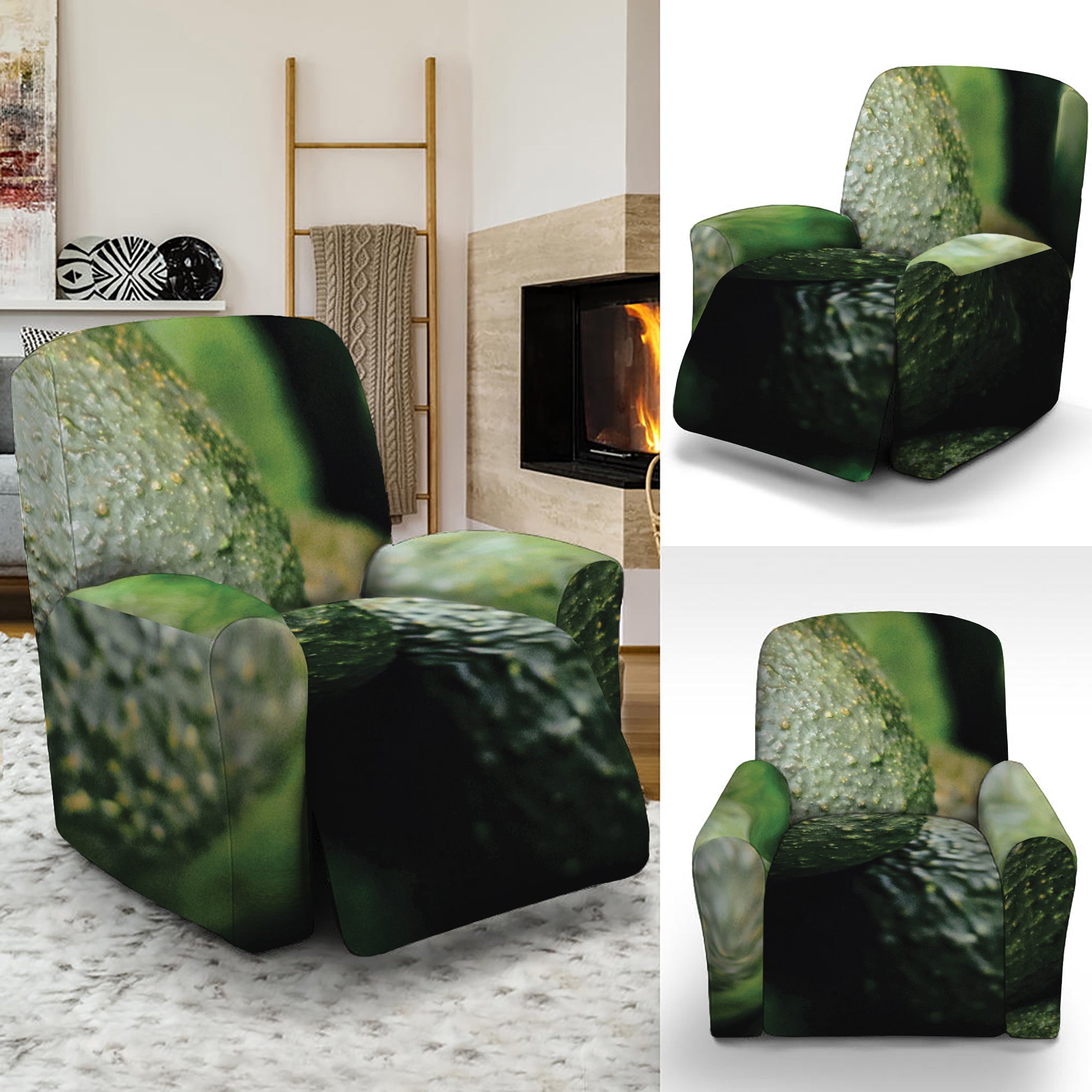 Green Avocado Print Recliner Slipcover