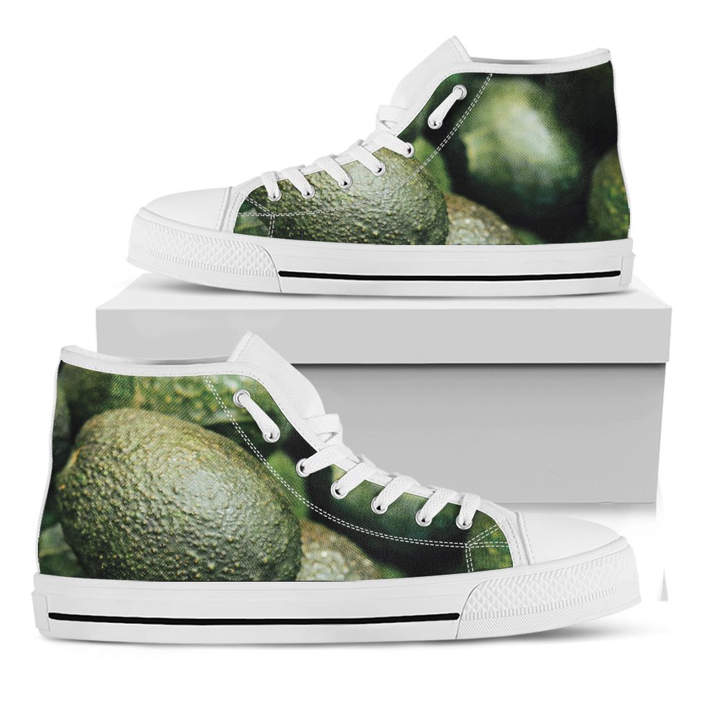 Green Avocado Print White High Top Shoes