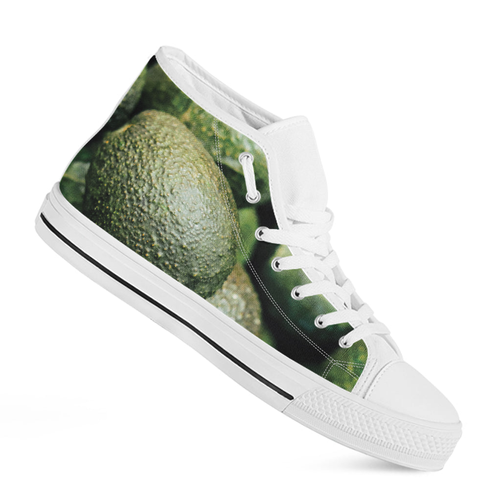 Green Avocado Print White High Top Shoes