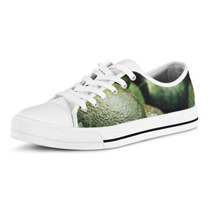 Green Avocado Print White Low Top Shoes