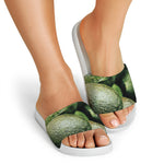 Green Avocado Print White Slide Sandals