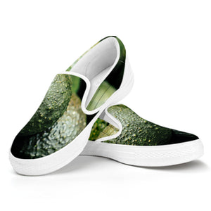 Green Avocado Print White Slip On Shoes