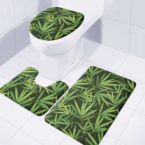 Green Bamboo Leaf Pattern Print 3 Piece Bath Mat Set