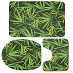 Green Bamboo Leaf Pattern Print 3 Piece Bath Mat Set