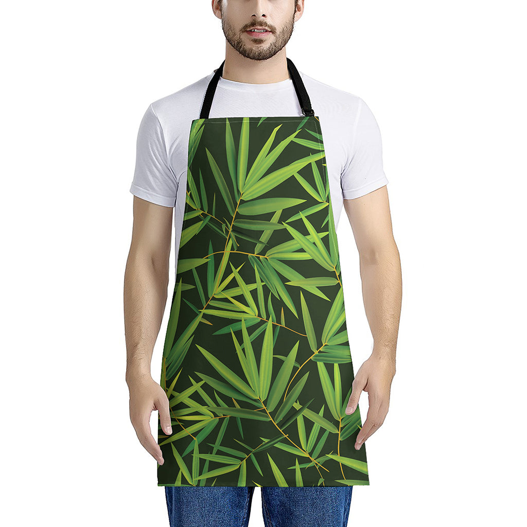 Green Bamboo Leaf Pattern Print Apron