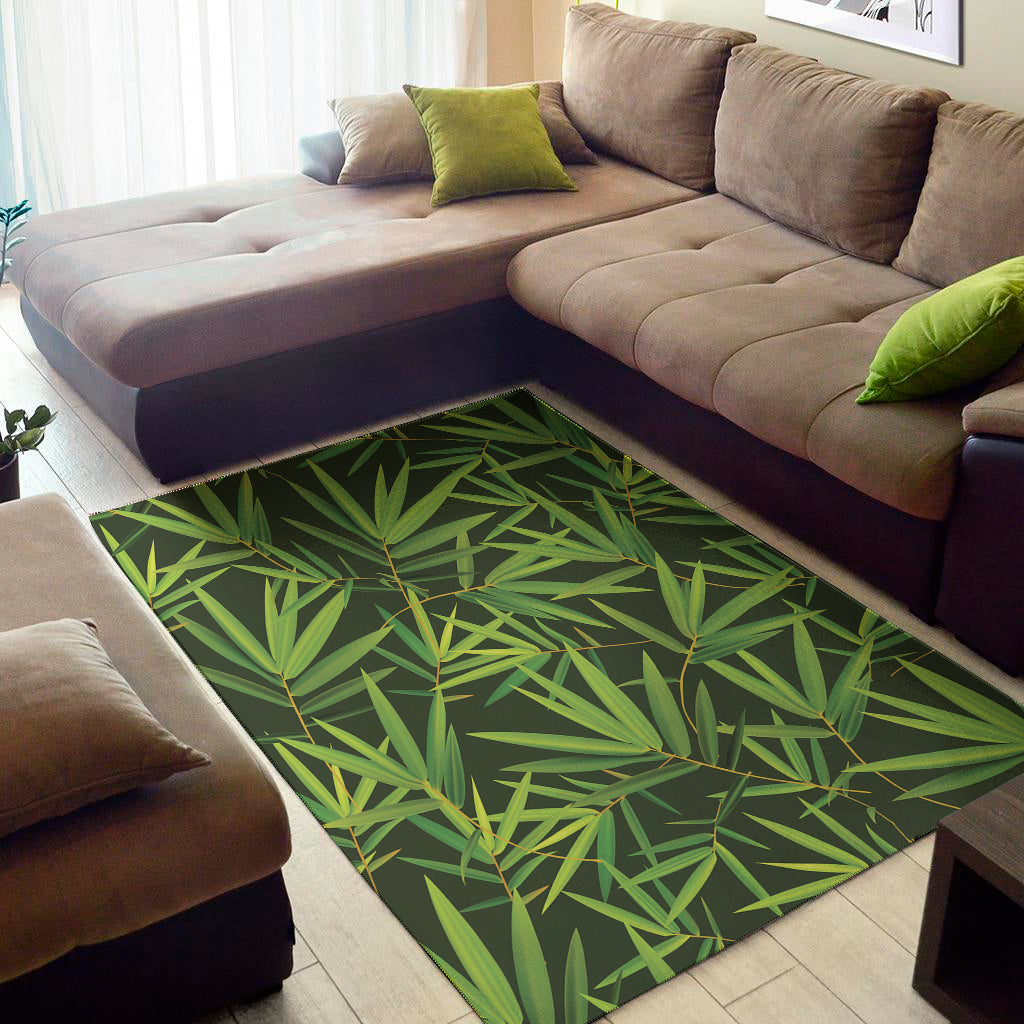 Green Bamboo Leaf Pattern Print Area Rug