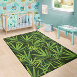 Green Bamboo Leaf Pattern Print Area Rug