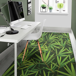 Green Bamboo Leaf Pattern Print Area Rug