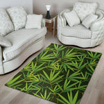 Green Bamboo Leaf Pattern Print Area Rug